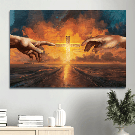 Jesus Landscape Canvas- Abstract Cross Painting, Watercolor Sunset, Inspirational Art Landscape Canvas- Gift For Religious Christian