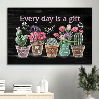 Jesus Landscape Canvas- Abstract Flower Painting, Rustic Cactus, Tulip Flower, Butterfly Landscape Canvas- Gift For Religous Christian- Every Day Is A Gift