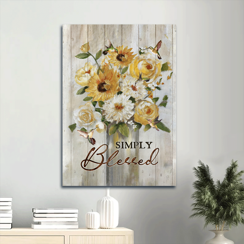 Jesus Portrait Canvas- Abstract Flower Painting, Watercolor Hummingbird, Vintage Art Portrait Canvas-  Gift For Christian- Simply Blessed