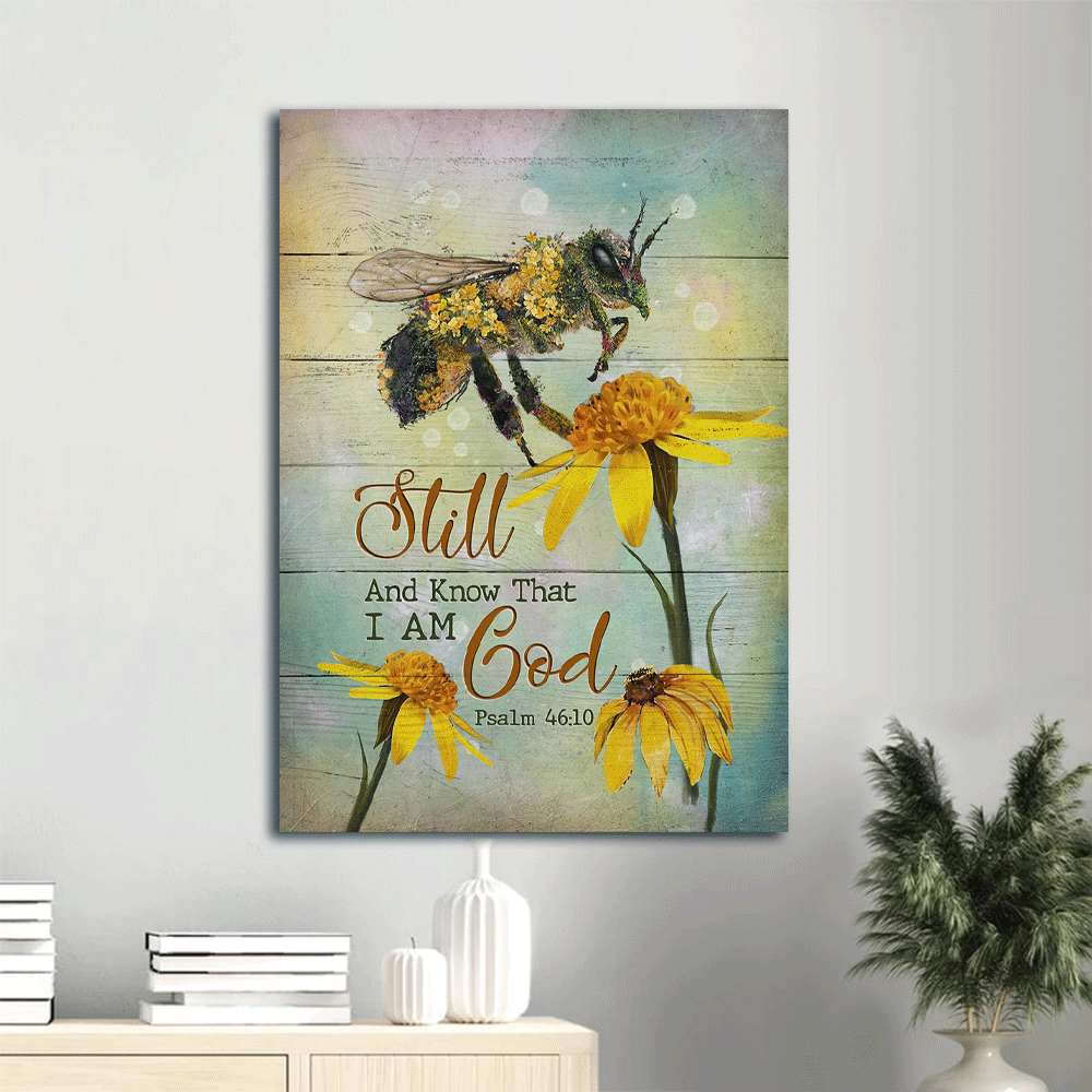 Jesus Portrait Canvas- Bee, Flower- Gift for Christian- Bee still and know that I am God -Portrait Canvas Prints, Wall Art