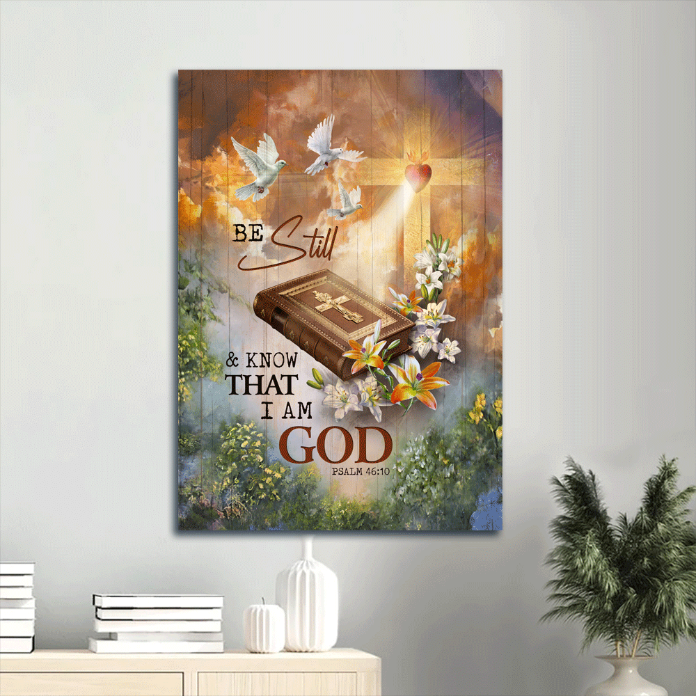 Jesus Portrait Canvas- Beautiful heaven, Pretty lily, Amazing bible, White dove canvas- Gift for Christian- Be still and know that I am God