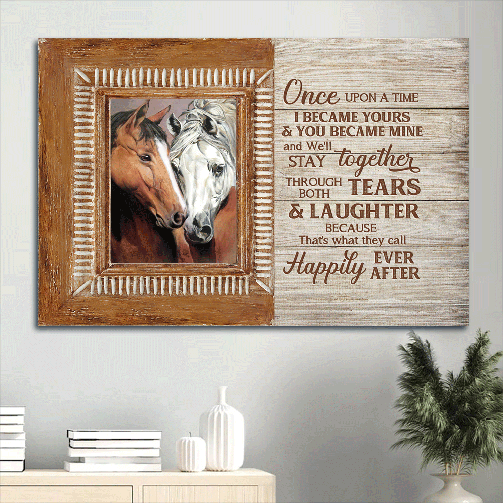 Family Landscape Canvas- Beautiful horse, Brown window canvas- Gift for members family- Once upon a time