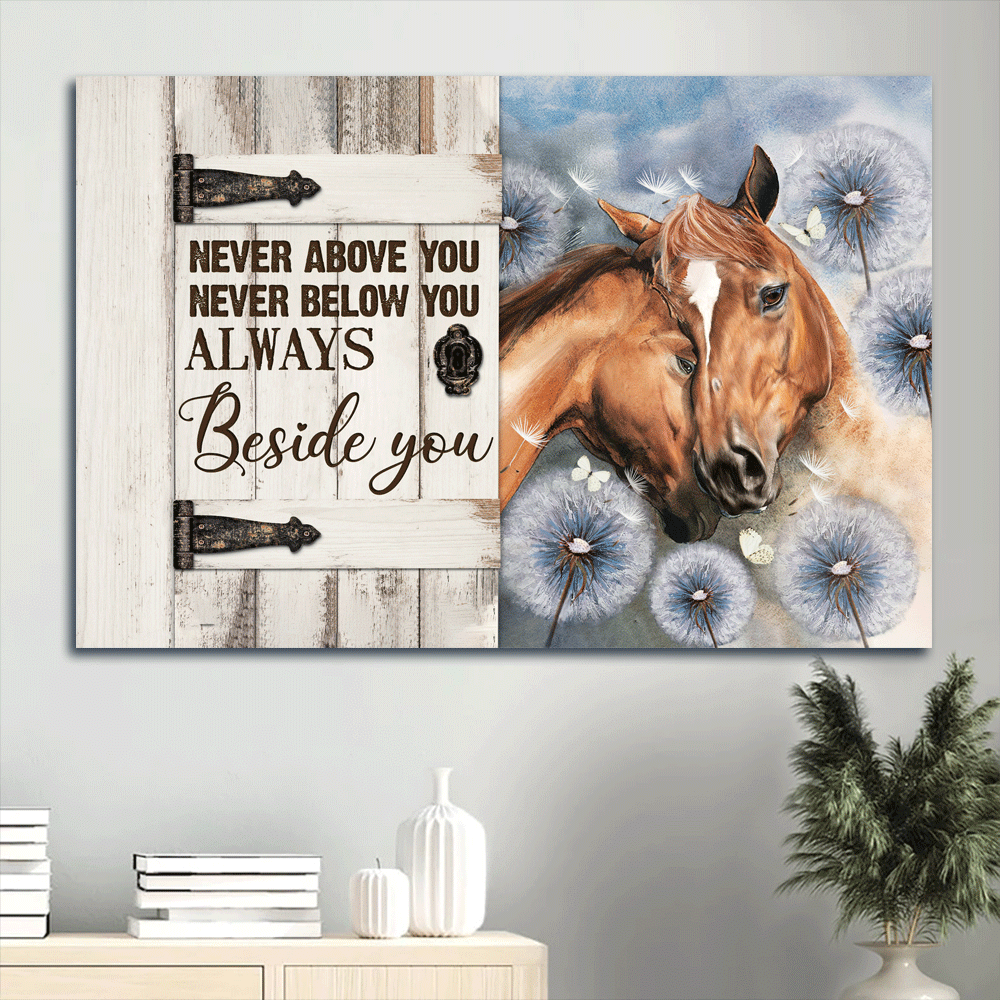 Family Landscape Canvas- Beautiful horse drawing, Dandelion field, Couple horse canvas- Gift for members family, couple- Always beside you