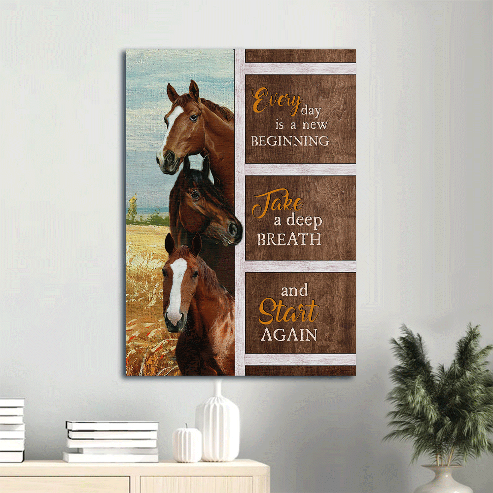 Jesus Portrait Canvas- Beautiful horses, Rice field, Countryside painting canvas- Gift for Christian- Every day is a new beginning