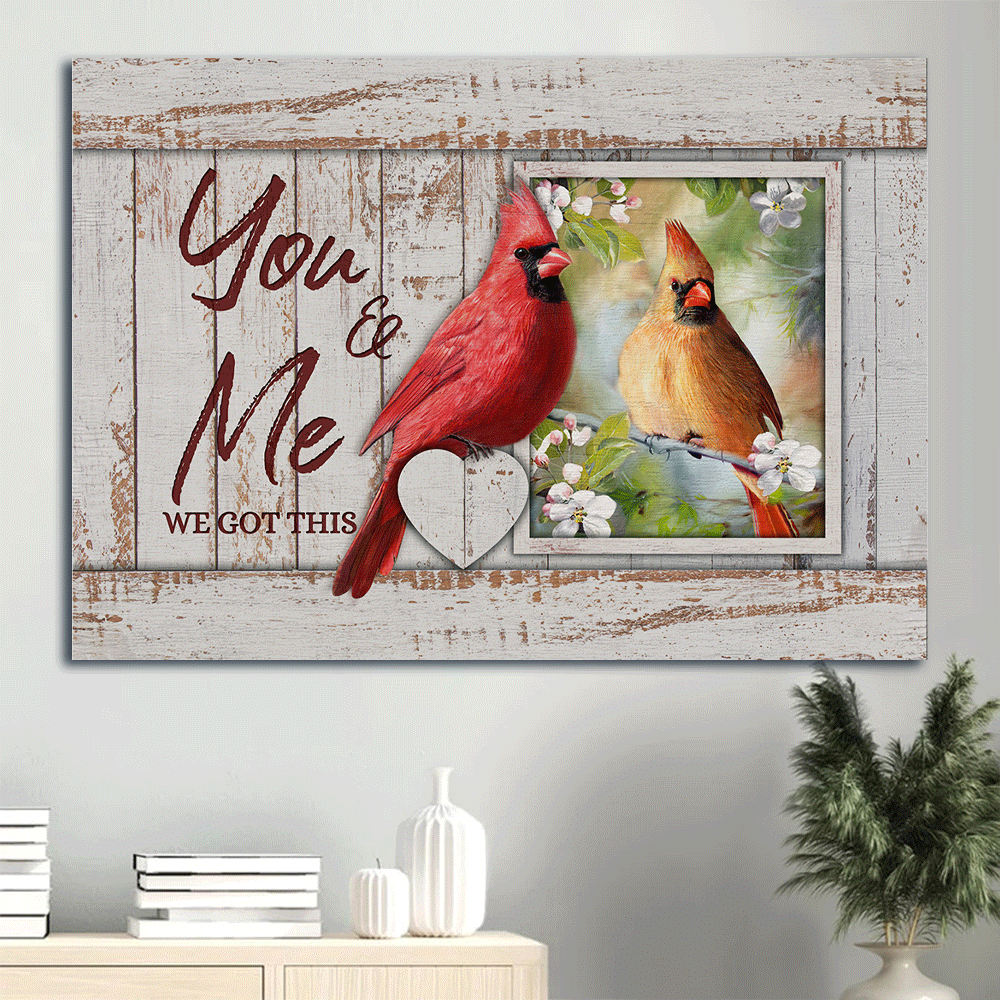 Couple Landscape Canvas - Beautiful cardinal, Jasmine artwork, Pretty forest Landscape Canvas - Gift For Couple, Spouse, Lover - You and me, We got this