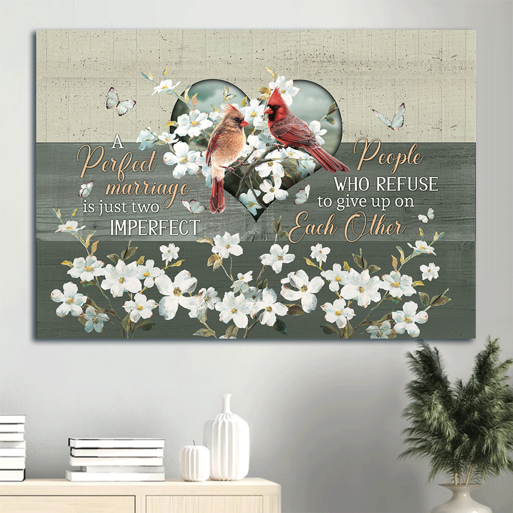 Farm Landscape Canvas - Beautiful cardinals, Cardinal couple, White flower Landscape Canvas - Gift For Farmer - A perfect marriage