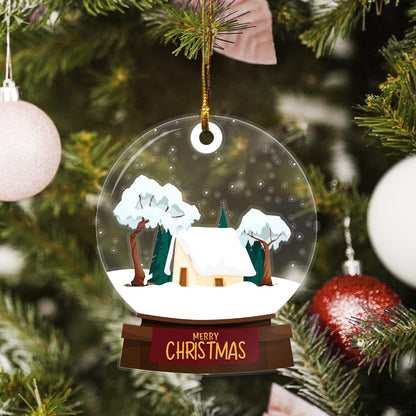 Merry Christmas House Snow Christmas Winter Custom Plastic Acrylic Ornaments Xmas Gifts for Family Friends