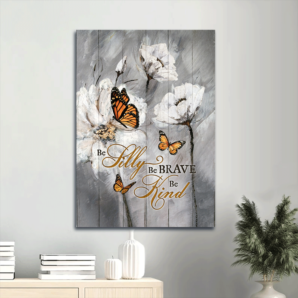 Jesus Portrait Canvas- Abstract Art, Monarch Butterfly, White Flower Painting Portrait Canvas- Gift For Religious Christian- Be Silly, Be Brave, Be Kind