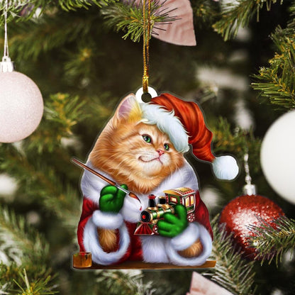 Somali Cat Santa Claus Red Hat Custom Plastic Acrylic Ornaments Xmas Gifts for Family Friends