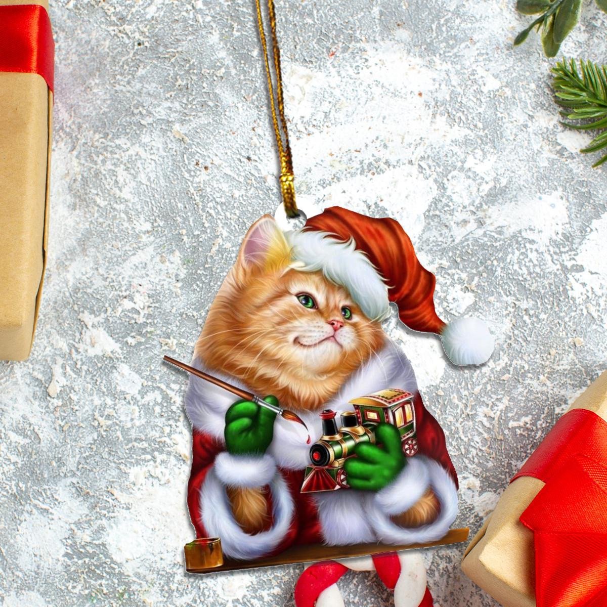 Somali Cat Santa Claus Red Hat Custom Plastic Acrylic Ornaments Xmas Gifts for Family Friends