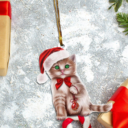 British Longhair Cat Santa Claus Red Hat Custom Plastic Acrylic Ornaments Xmas Gifts for Family Friends