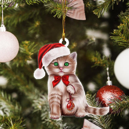 British Longhair Cat Santa Claus Red Hat Custom Plastic Acrylic Ornaments Xmas Gifts for Family Friends