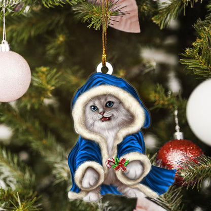 Ragdoll Cat In Blue Santa Claus Clothes Custom Plastic Acrylic Ornaments Xmas Gifts for Family Friends