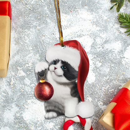 Bicolor British Shorthair Cat Santa Claus Red Hair Custom Plastic Acrylic Ornaments Xmas Gifts for Family Friends