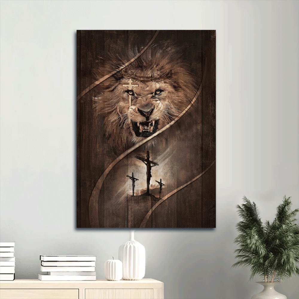 Jesus Portrait Canvas- Amazing Lion, Cross Drawing, Lion Of Judah, Lion Portrait Canvas- Gift For Christian