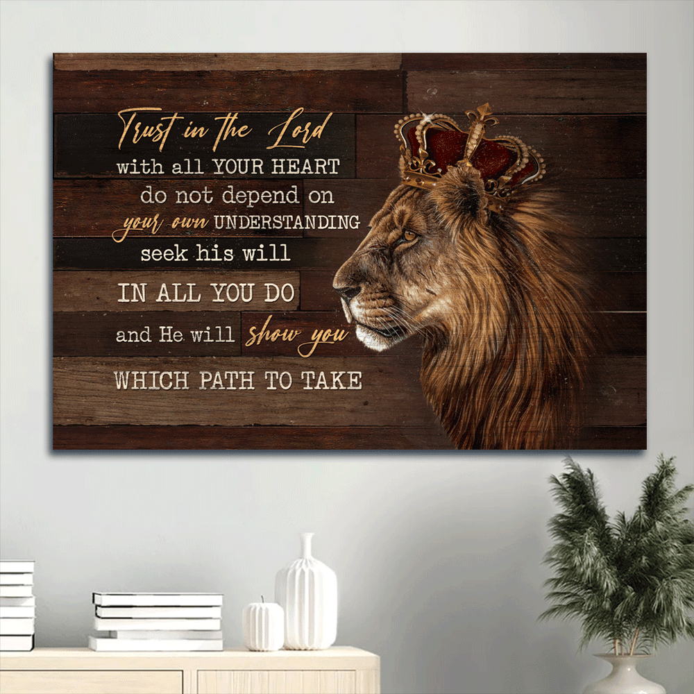 Jesus Landscape Canvas - Amazing Lion, Luxury Crown Landscape Canvas - Gift For Religious Christian - Trust In The Lord With All Your Heart