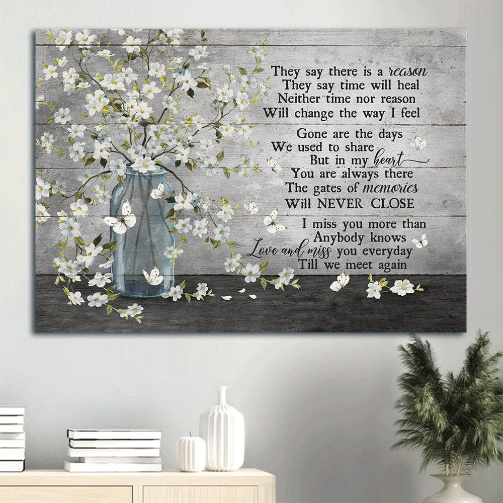 Heaven Landscape Canvas - Beautiful white flower vase, Subtle background Landscape Canvas - Memorial Gift For Family Members - They say time will heal