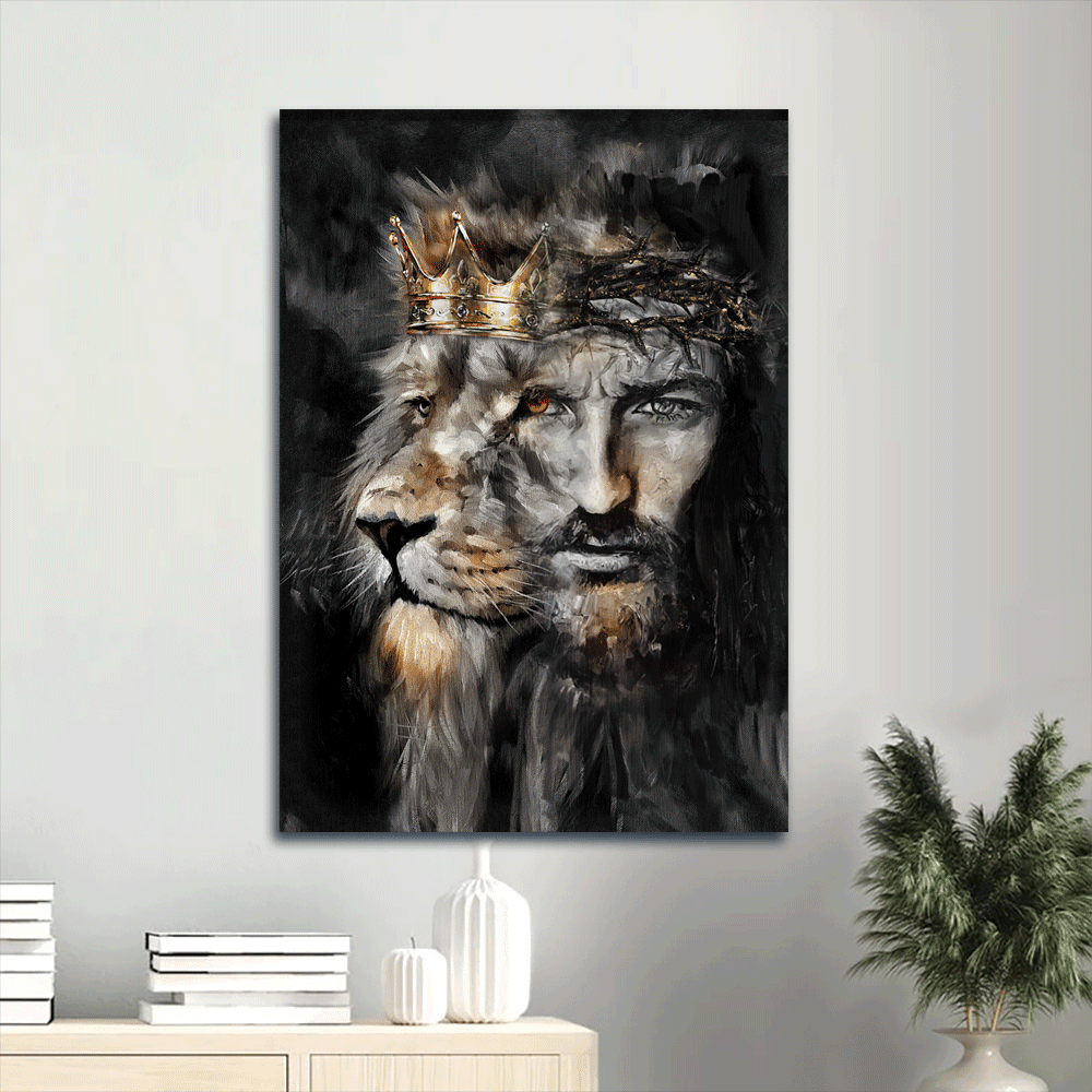 Jesus Portrait Canvas- Amazing Lion Of Judah, Jesus Painting, Crown Of Thorn Canvas- Gift For Christian