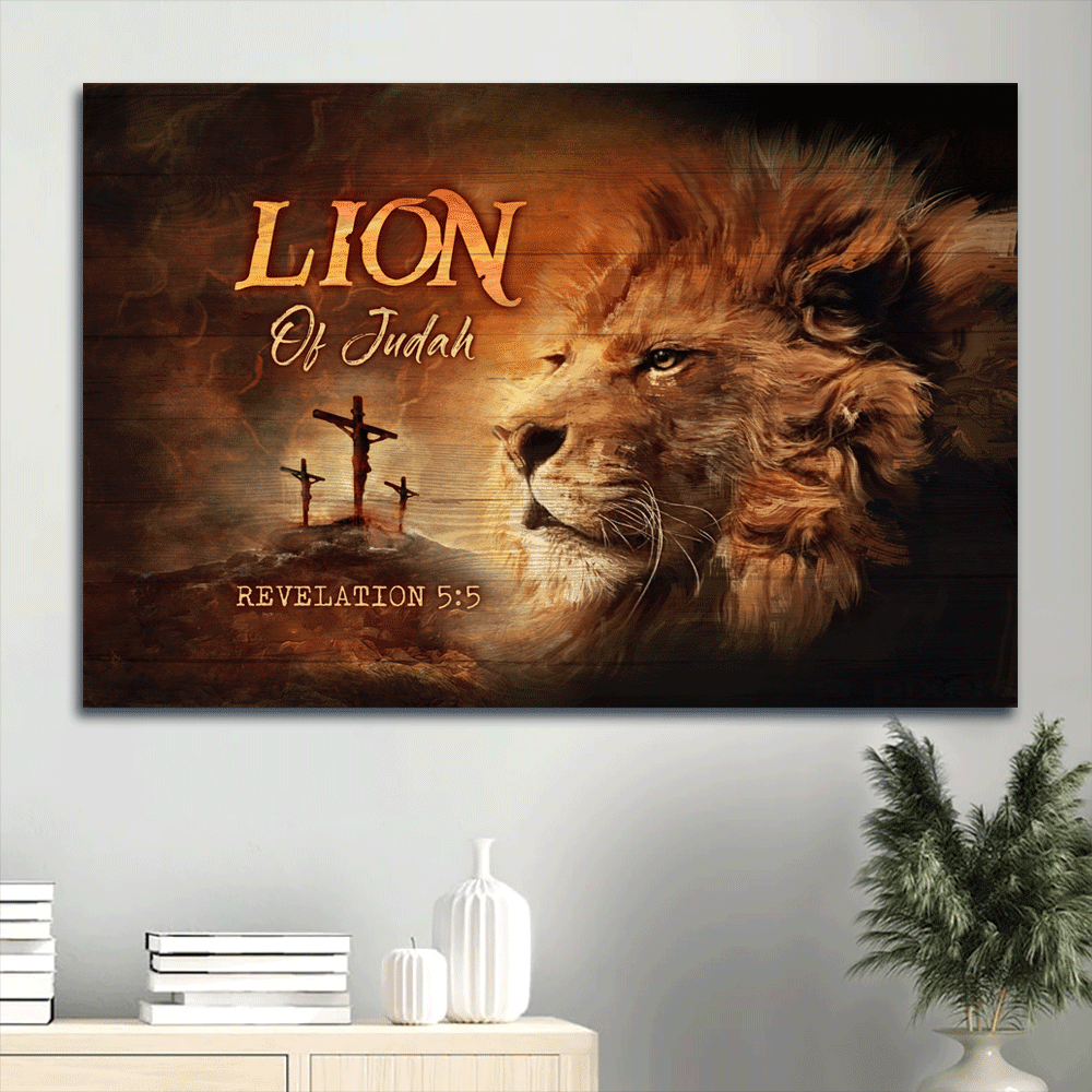 Jesus Landscape Canvas - Amazing lion, Orange sunset, King of kings Landscape Canvas - Gift For Religious Christian - Lion of Judah