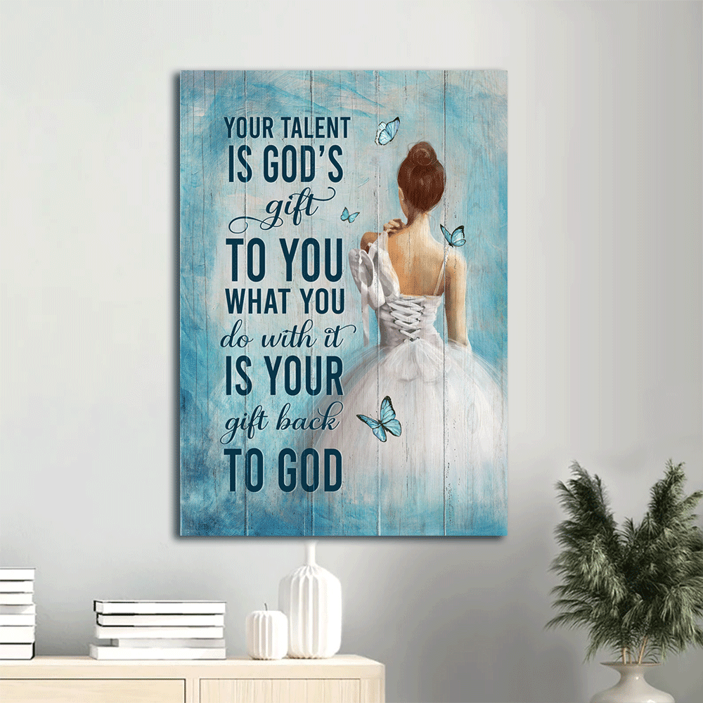 Jesus Portrait Canvas- Ballet Painting, White Dress, Blue Butterfly Portrait Canvas- Gift For Christian- Your Talent Is God's Gift