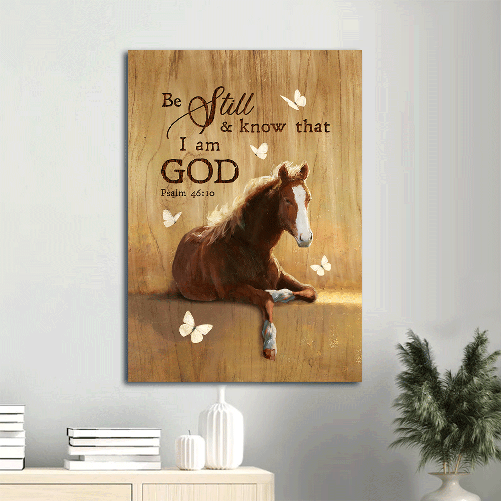 Jesus Portrait Canvas- Beautiful horse, White butterfly, Yellow background canvas- Gift for Christian- Be still and know that I am God