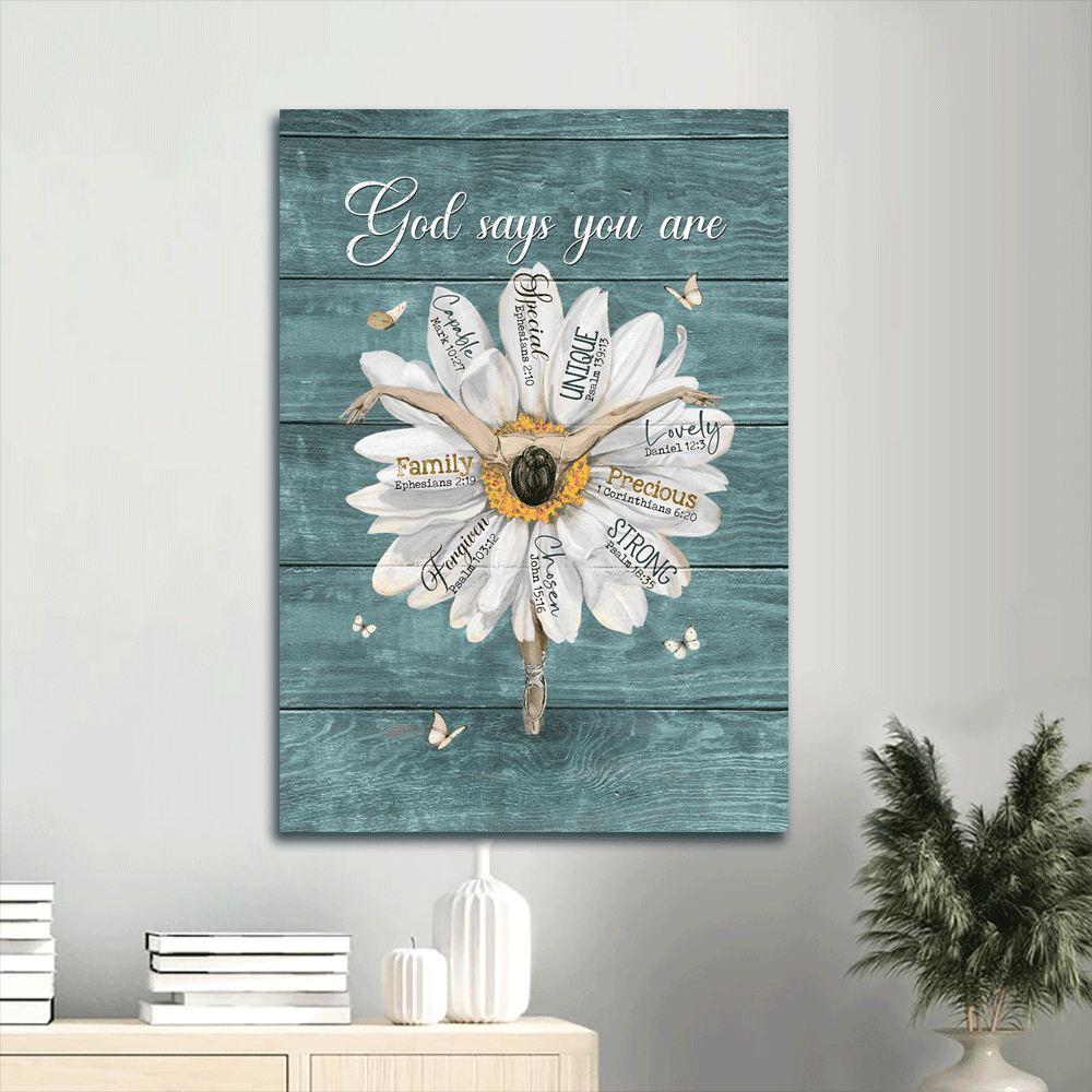 Jesus Portrait Canvas- Ballet Dancer, White Daisy, White Butterfly- Gift For Christian- God Says You Are