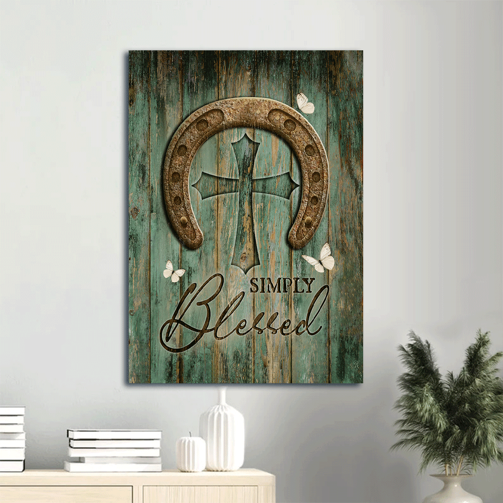 Jesus Portrait Canvas- Awesome Horseshoe, Abstract Cross, White Butterfly, Vintage Art Portrait Canvas- Gift For Christian- Simply Blessed