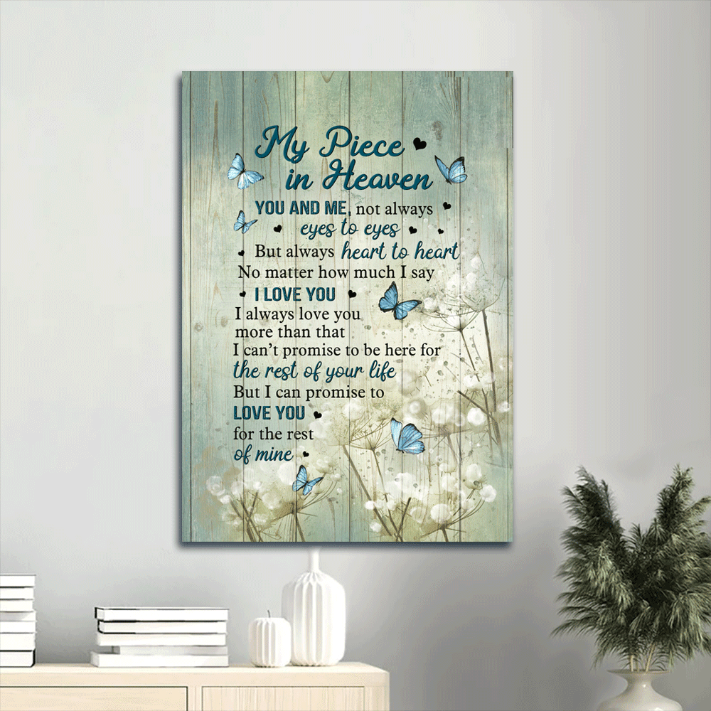 Memorial Portrait Canvas- Baby Flower, Butterfly, Heaven Portrait Canvas- Gift For Members Family- You & Me Not Always Eyes To Eyes But Always Heart To Heart