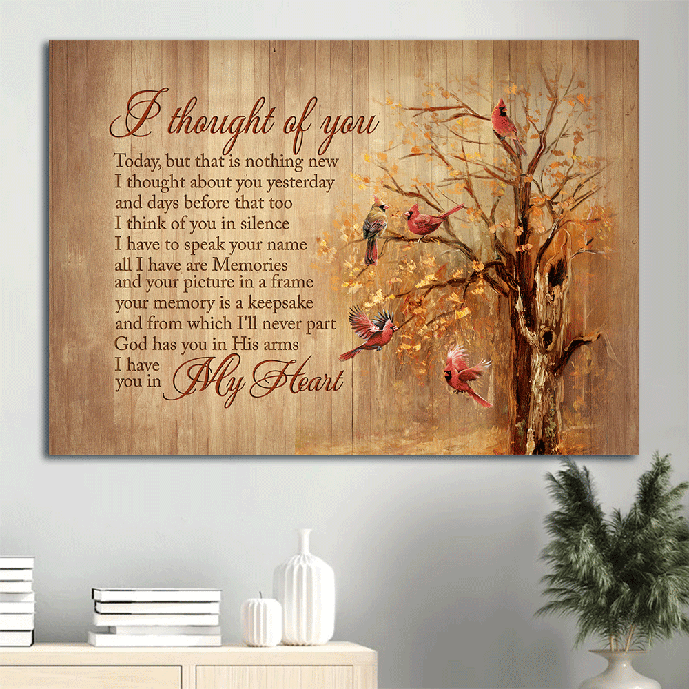 Memorial Landscape Canvas- Autumn Season, Red Cardinals, Positive Quote, Memorial Gift, Heaven Landscape Canvas- Gift For Members Family- I Thought Of You