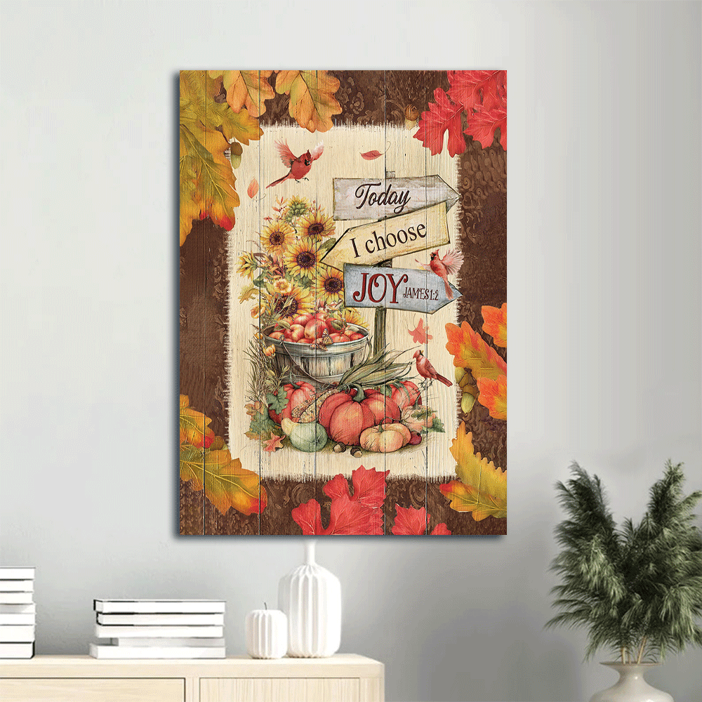 Jesus Portrait Canvas- Autumn Season, Red Cardinal, Pumpkin Drawing, Sunflower Portrait Canvas- Gift For Christian- Today I Choose Joy