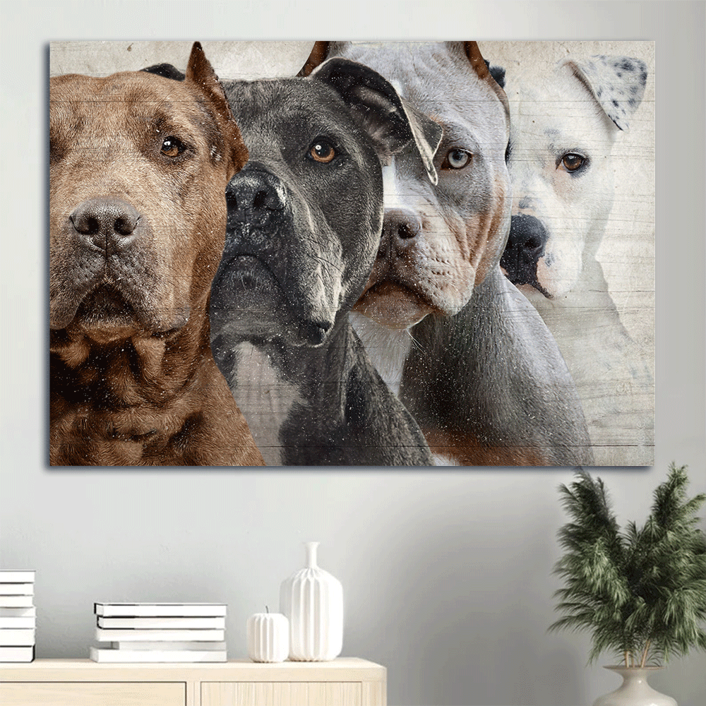 Pitbull Landscape Canvas- Awesome Pitbull, Pitbull Family, Dog Landscape Canvas- Gift For Pitbull Lover