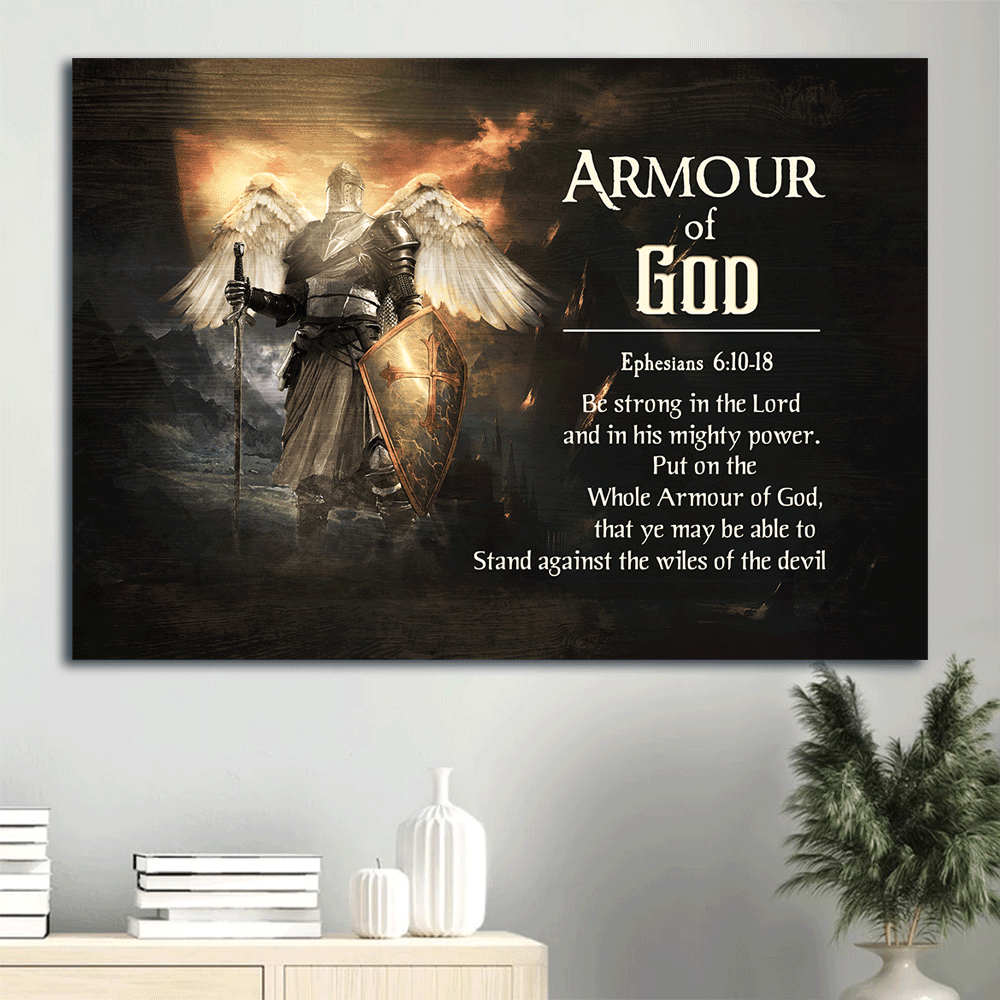 Jesus Landscape Canvas - Armour of God, The knight with wings, Warrior of God Landscape Canvas - Gift For Christian