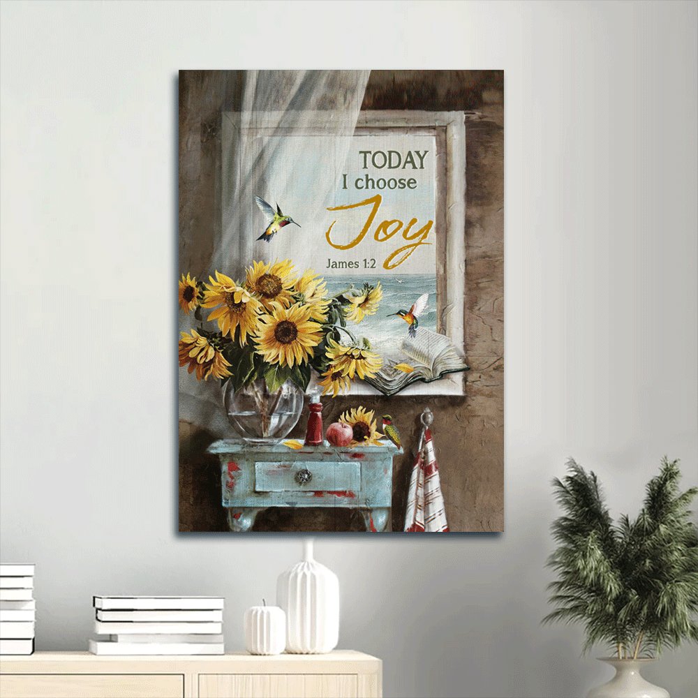 Jesus Portrait Canvas- Beach Painting, Sunflower Vase, Hummingbird Canvas- Gift For Christian- Today I Choose Joy