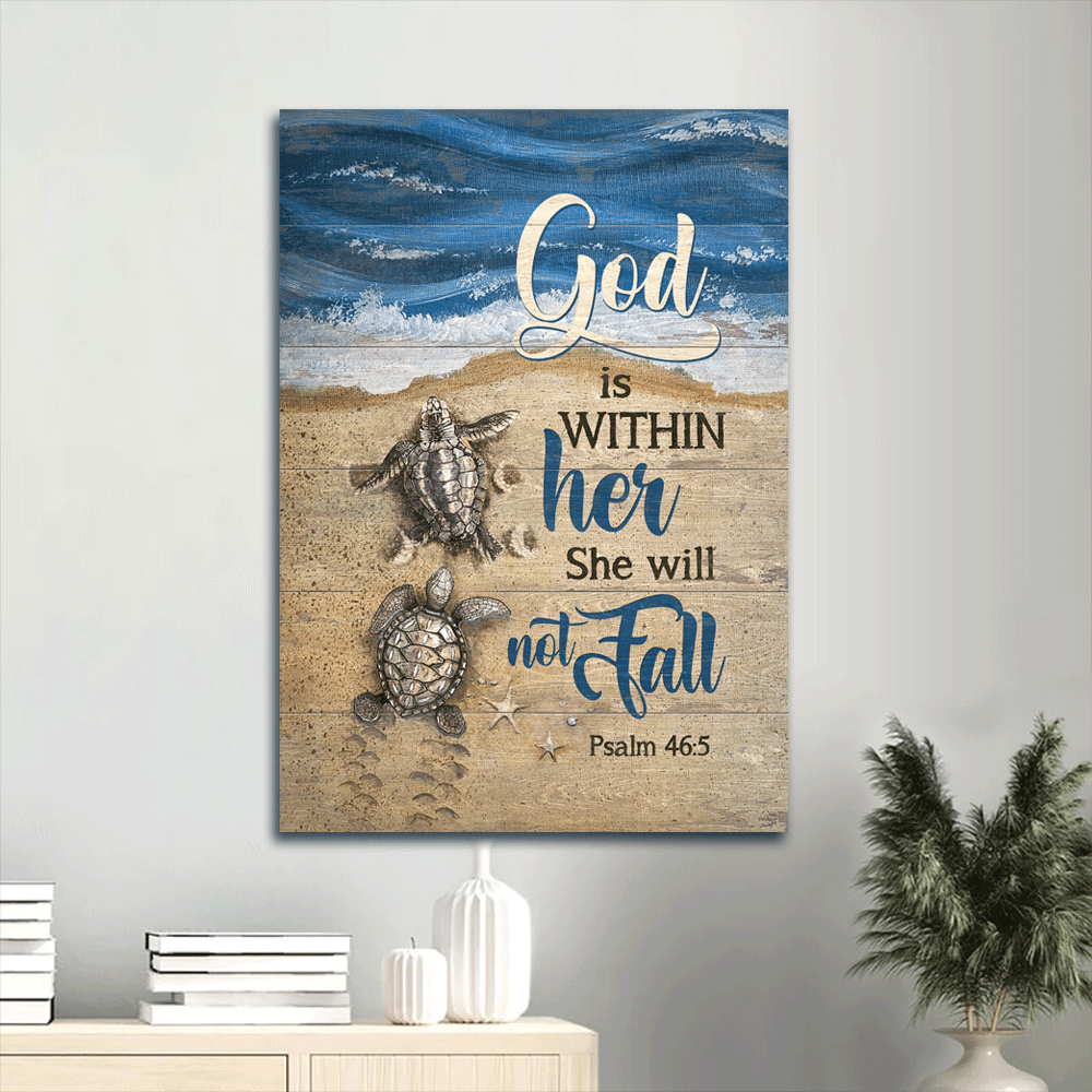 Jesus Portrait Canvas- Beach Painting, Sand Beach, Sea Turtle Canvas- Gift For Christian- God Is Within Her