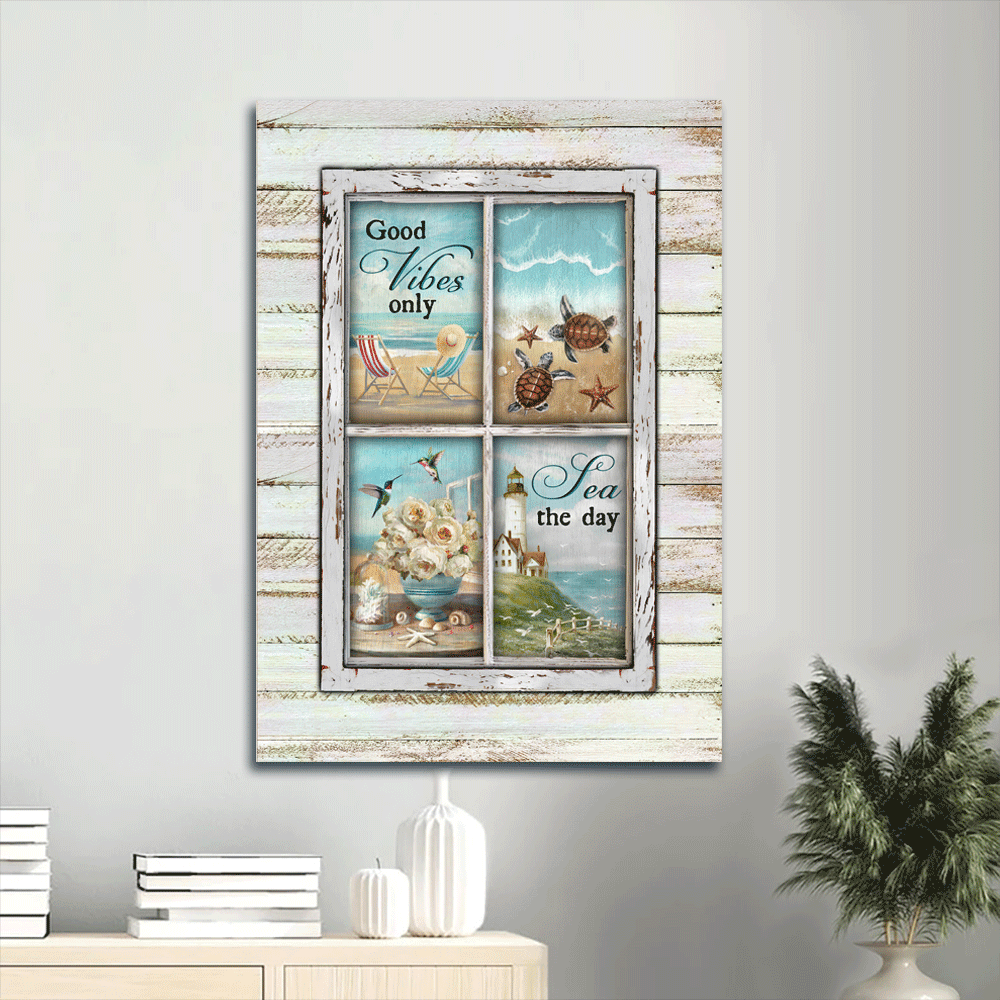 Jesus Portrait Canvas- Beach Chairs, Sea Turtle, White Camellia, Lighthouse Painting Canvas- Gift For Christian- Good Vibes Only