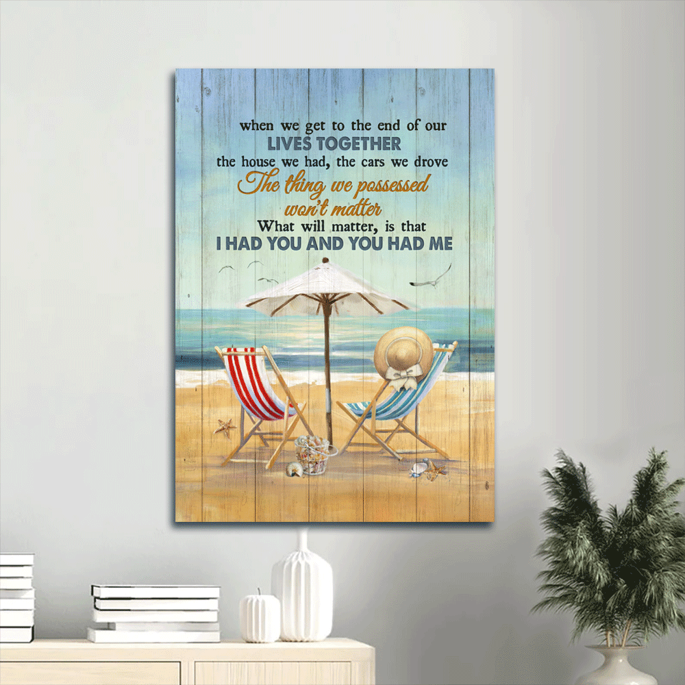 Family Portrait Canvas- Beach Chairs, Sand Beach, Flying Seagull Canvas- Gift For Members Family- I Had You And You Had Me