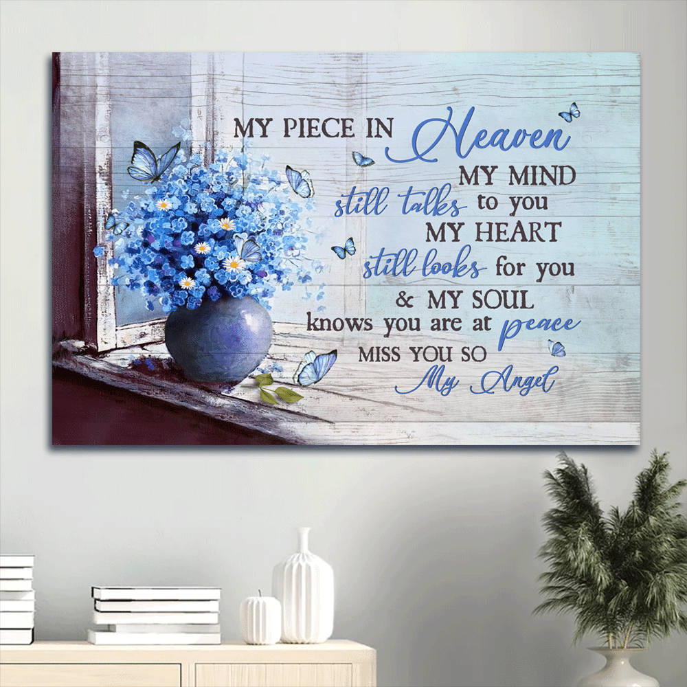 Memorial Landscape Canvas- Blue butterfly , Baby Blue Eyes canvas- Gift for family- My heart still looks for you & my souls knows you are at peace - Heaven Landscape Canvas Prints, Wall Art