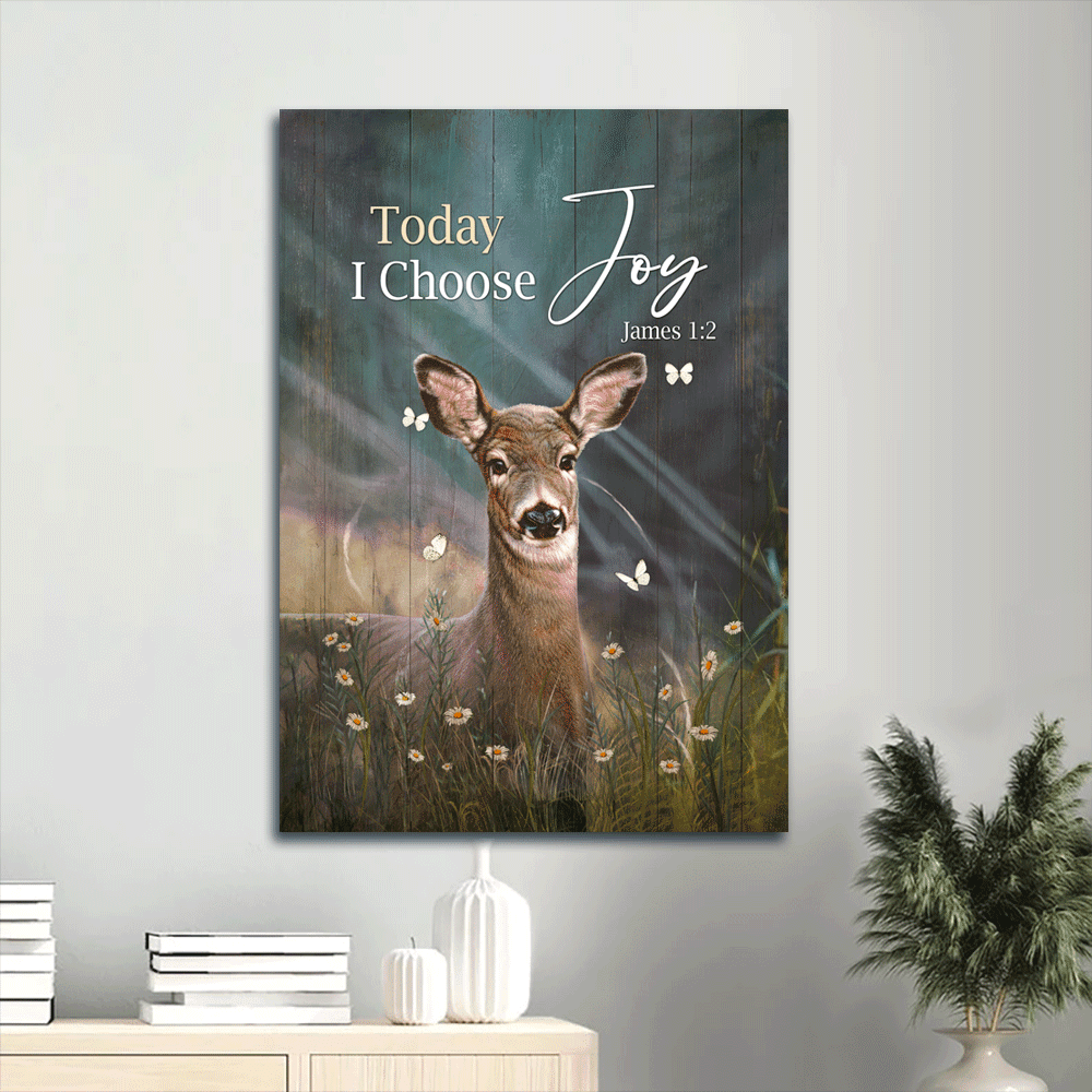 Jesus Portrait Canvas- Beautiful Deer, Butterfly, Flower Field Canvas- Gift For Christian- Today I Choose Joy