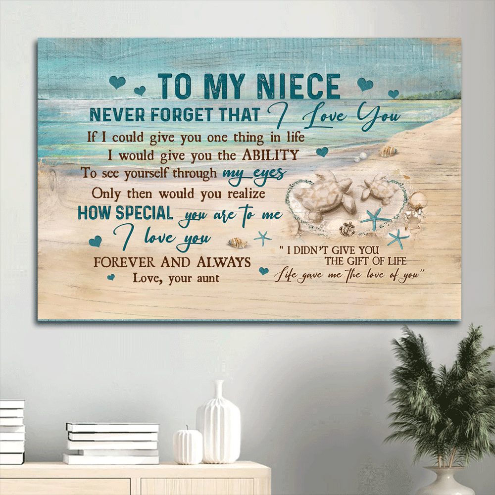 Family Landscape Canvas - Aunt to Nephew, Sand turtle Landscape Canvas - Gift Aunt to Niece - Life gave me the love of you