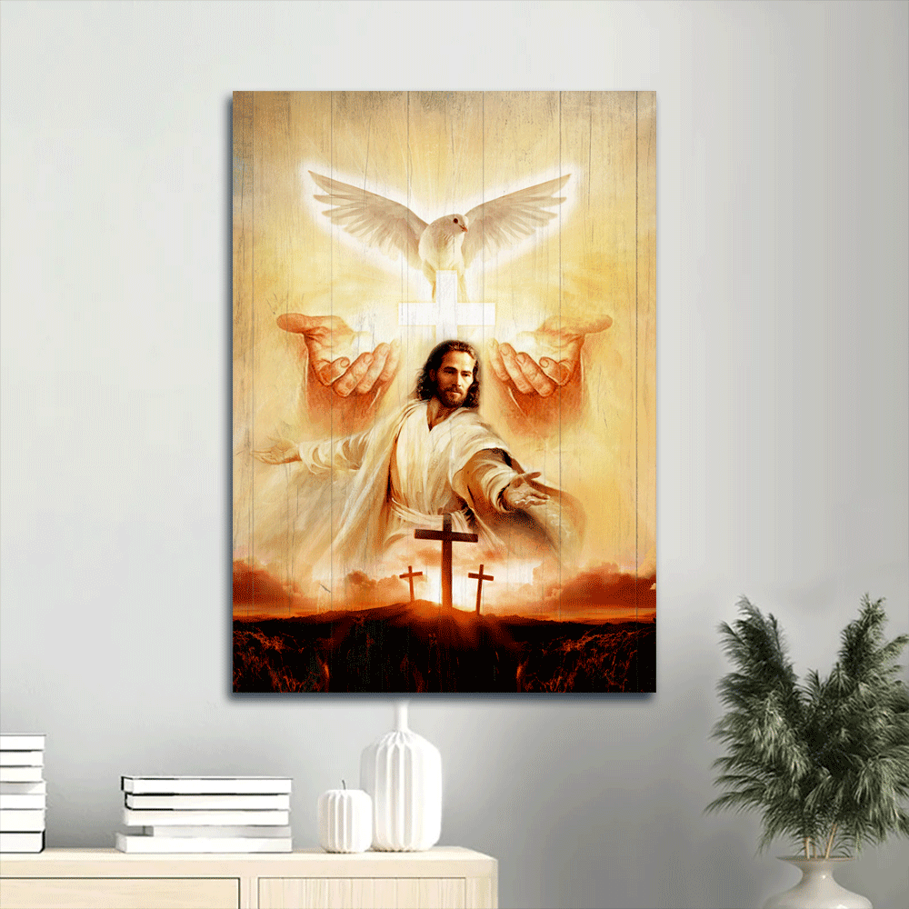 Jesus Portrait Canvas- Beautiful Dove, Pray For Healing, Jesus's Hand, Cross Symbol Canvas- Gift For Christian