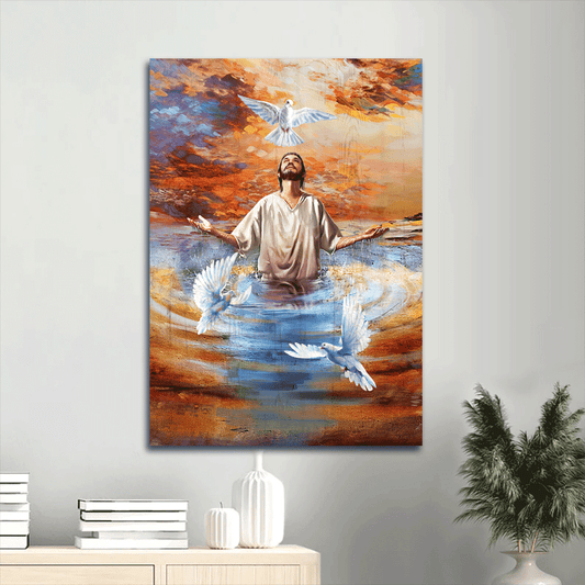 Jesus Portrait Canvas- Beautiful Doves, Baptism Canvas- Gift For Christian