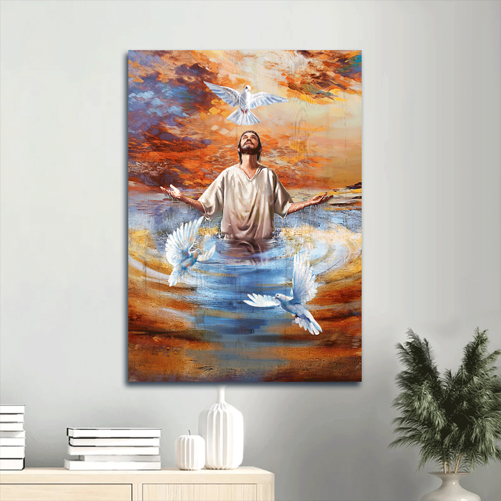 Jesus Portrait Canvas- Beautiful Doves, Baptism Canvas- Gift For Christian