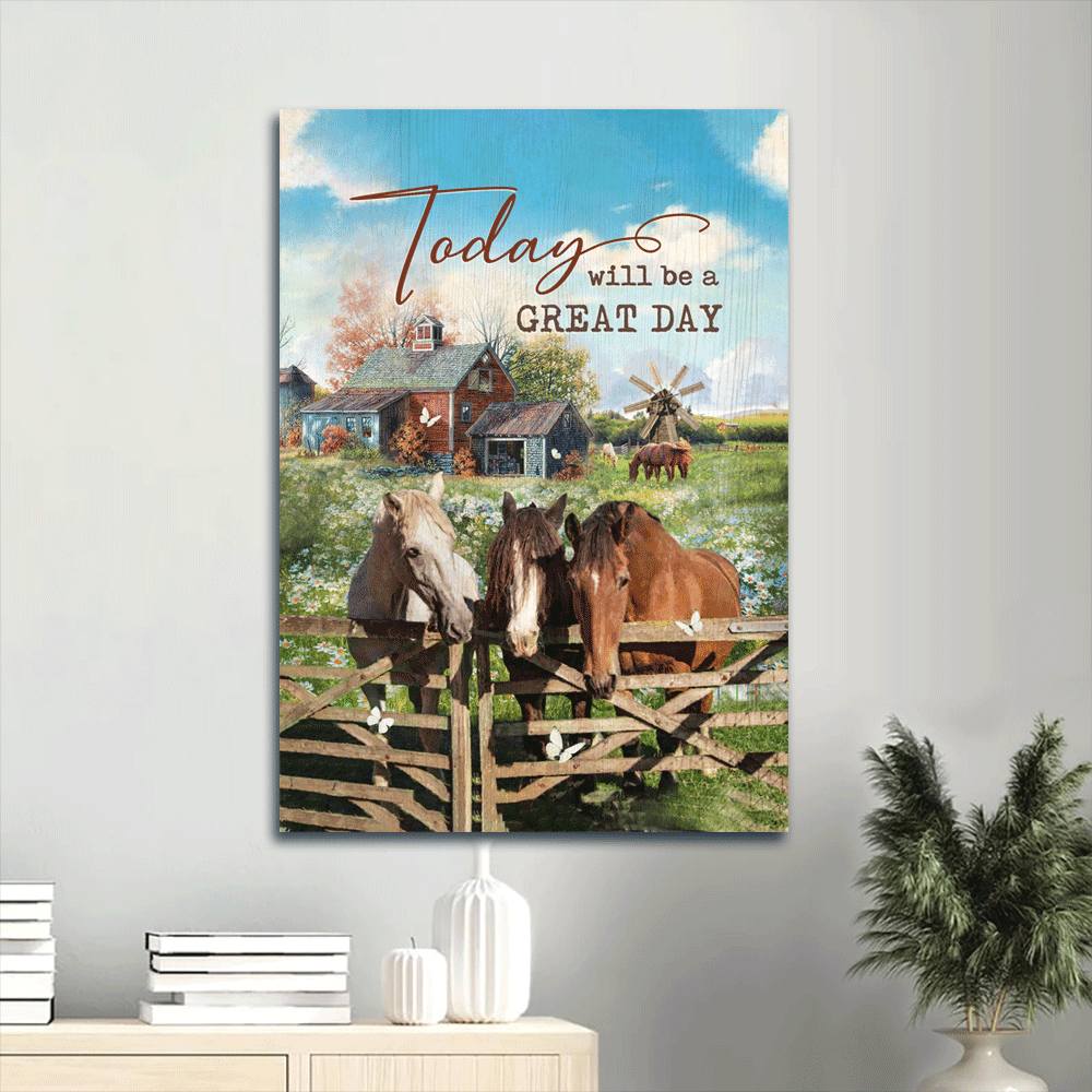 Jesus Portrait Canvas- Beautiful Farm, Countryside Landscape, Garden House, Horse Painting Canvas- Gift For Christian- Today Will Be A Great Day