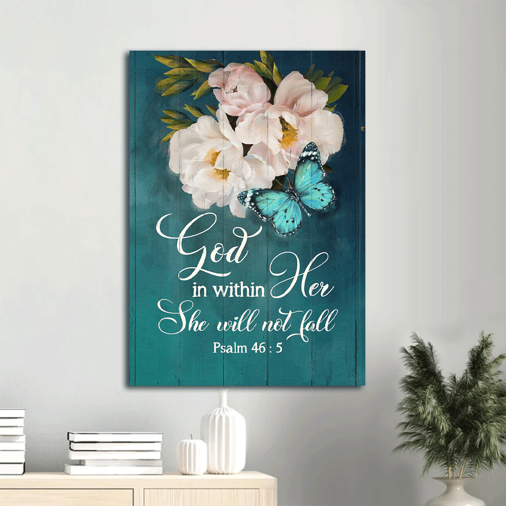 Jesus Portrait Canvas- Beautiful Flower, Butterfly portrait canvas- Gift for Christian- God in within her, she will not fall