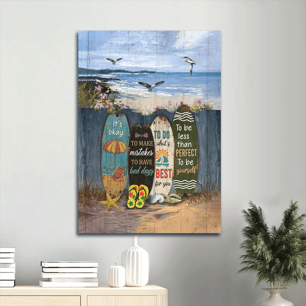 Jesus Portrait Canvas- Beach Scene, Gulls, Seagulls, Starfish Canvas- Gift For Christian- It's Okay To Make Mistakes