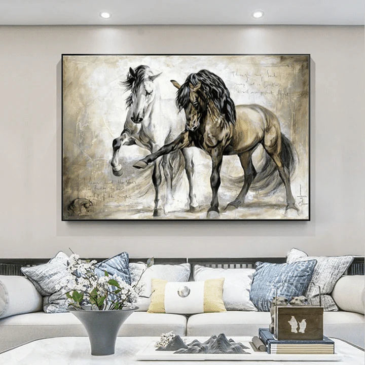Couple Landscape Canvas - Horse Couple Black And White Canvas - Gift For Couple, Spouse, Lover