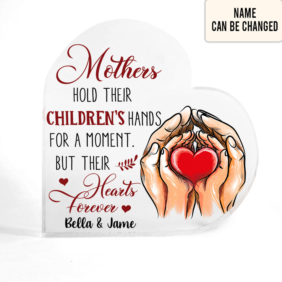 Mother's Day Mother And Children's Hands - Heart Shaped Acrylic Plaque - Personalized Photo Gifts For Mother, Mom, Mama, Grandma
