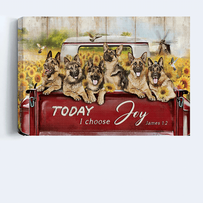 German Shepherd Landscape Canvas - Sunflower Field, Hummingbird, Red Truck Landscape Canvas- Gift For German Shepherd Lover- Today I Choose Joy