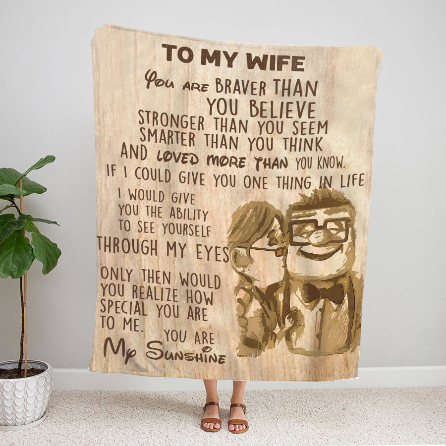 Gifts For Her Wife Blankets, Gift From Husband Blanket For Christmas Wedding Anniversary Birthday Day Valentine's Day - To My Wife Braver Stronger