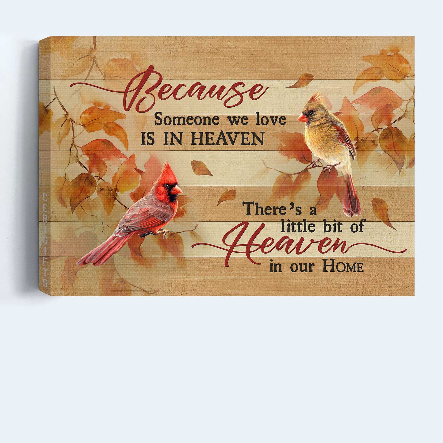 Memorial Landscape Canvas- Pretty autumn forest, Cardinal painting- Gift for Christian- Because someone we love is in heaven - Heaven Landscape Canvas Prints, Wall Art